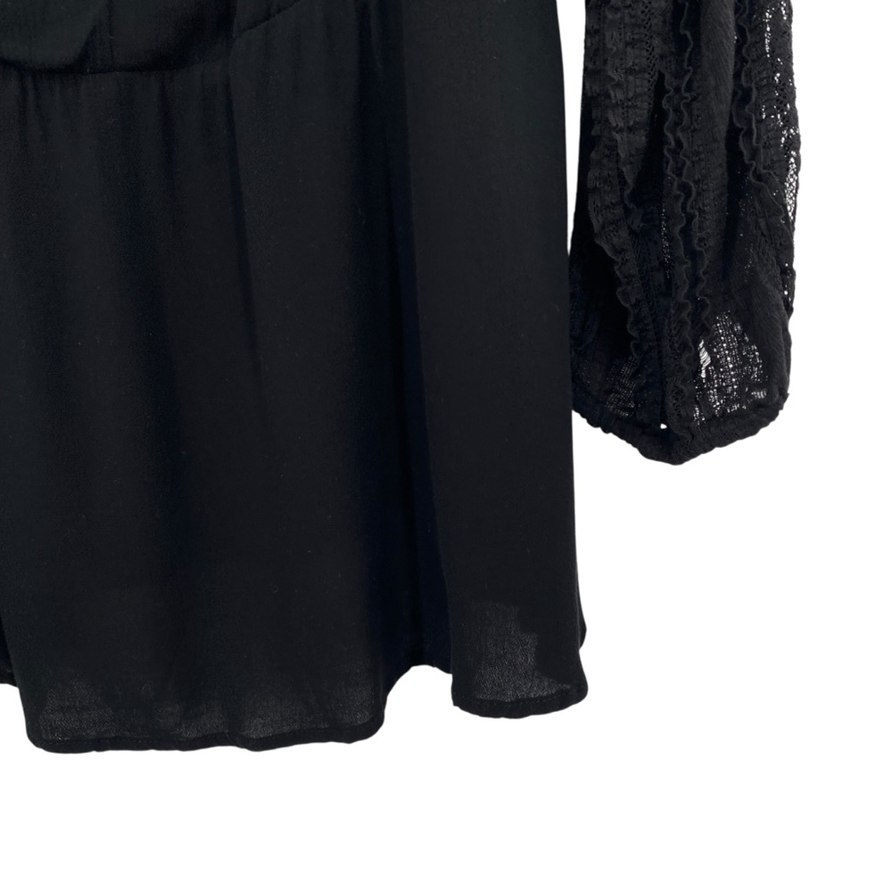 Torrid Black Tie Front Peplum Blouse Gauze Lace Sleeve - Picture 5 of 11